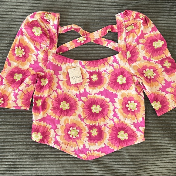 NWT Free People Give Me More Ivory Combo Floral Pink and Brown Women's Top - Picture 1 of 5